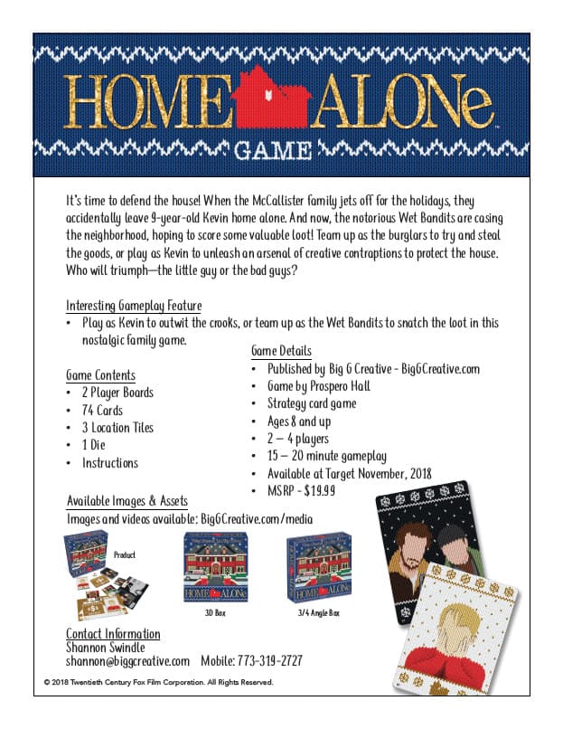 Home Alone Game One Sheet