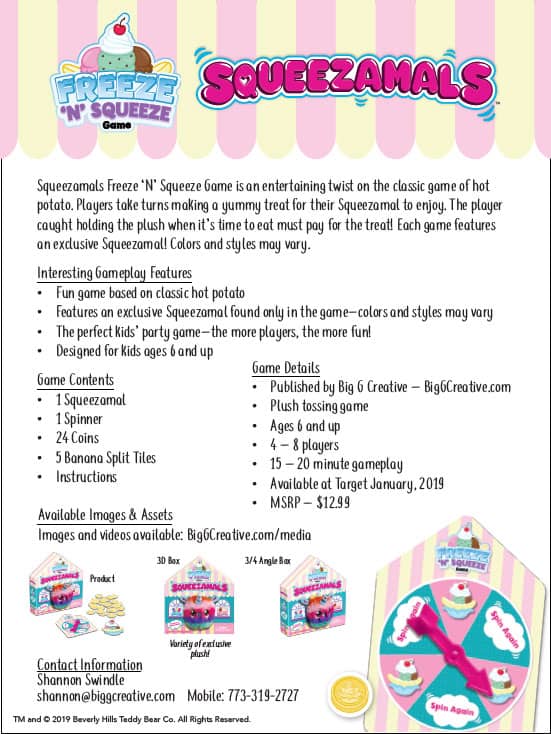 Squeezamals Freeze ‘N’ Squeeze Game One Sheet